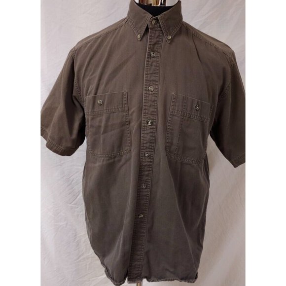 Wrangler Rugged Wear Mens XL Brown Short Sleeve Button Up Work Shirt - Picture 1 of 10